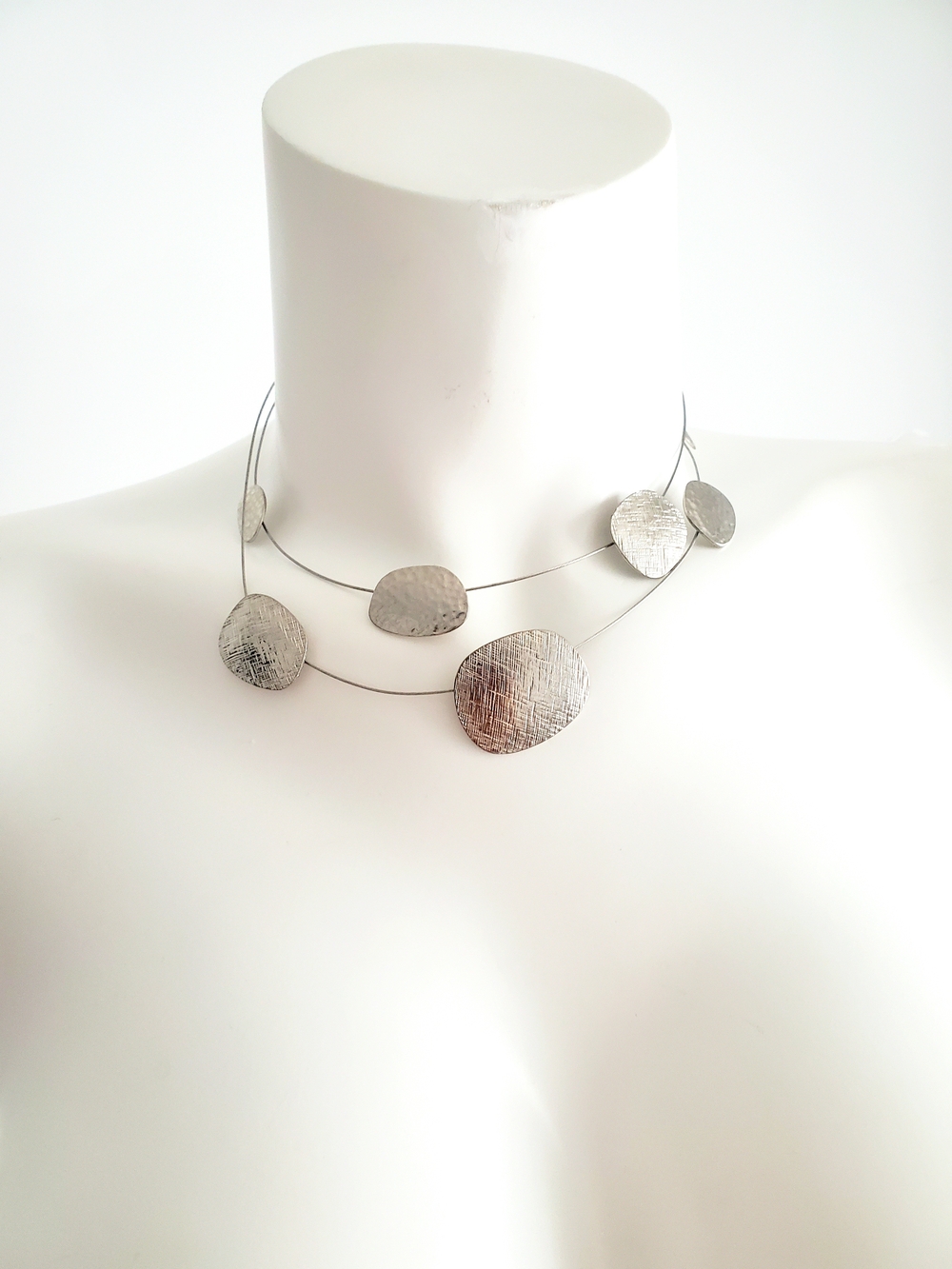 Textured Silver Multi-Layer Disc Necklace - Y2k
